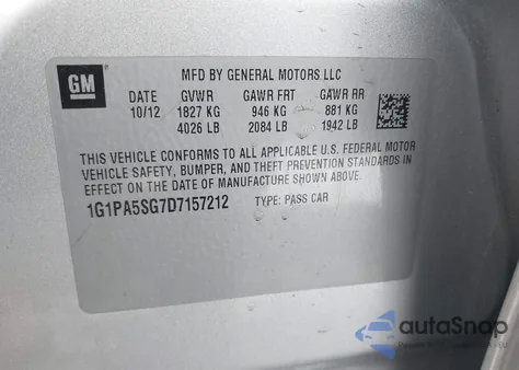 2013 Chevrolet Cruze Ls Auto from USA, damaged, VIN 1G1PA5SG7D7157212